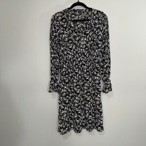J.Crew Mercantile Womens Medium‎ Black White Floral V-Neck Ruffle Cuff Dress M